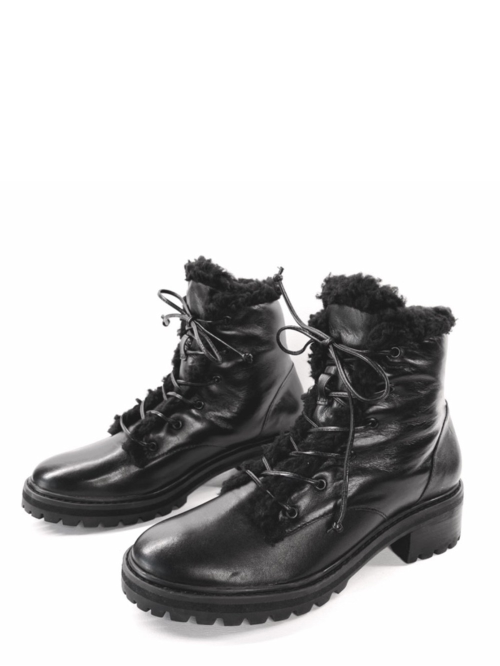Schutz Stephan Boots Size 6.5 Black Leather Ankle Booties Faux Shearling New